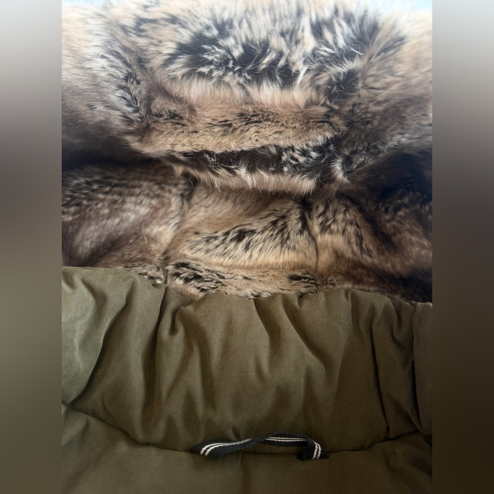 Nautica  NWOT Olive Puffer Coat with Faux Fur Hood  Sz S - Picture 7 of 16